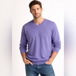 Polo Ralph Lauren 100% Pima Cotton Royal Purple V Neck sweater ‎ men’s medium